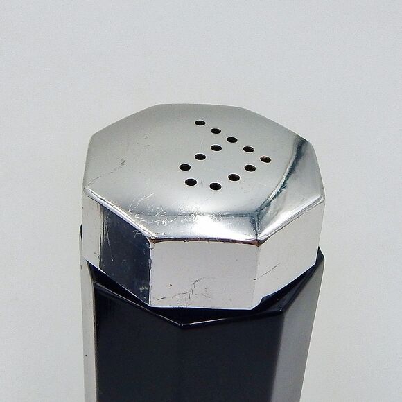 Arcoroc Octime Salt Pepper Shaker Set Black Glass France Geometric Octagon MCM - Picture 10 of 11